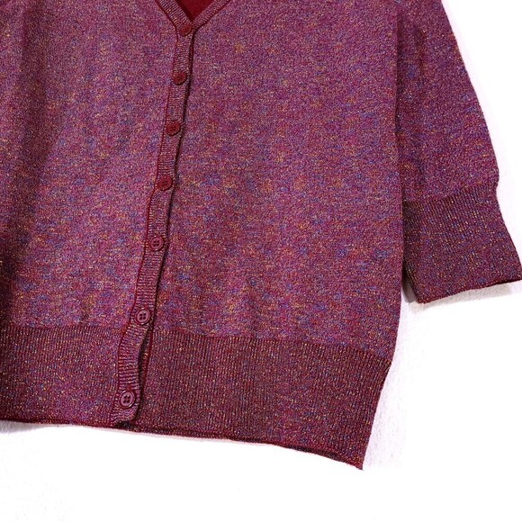 NEW Modcloth Charter School Metallic Button Down Cardigan Sweater Burgundy Small - Picture 5 of 9